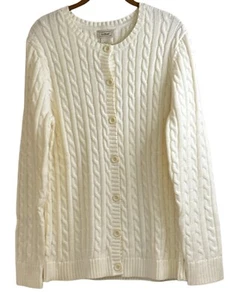 L. L. Bean Women's Cable Knit Cardigan Sweater Ivory Button Down Size XL NWT - Picture 1 of 6