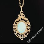 Vintage 14K Gold Oval Cabochon Opal Open Work Pendant W 20 Cable Link Chain