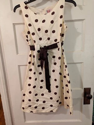 Vintage 80s 90s R&K Originals Cream & Brown Blurry Polka Dot Dress Shift SZ 14 - Image 1 of 3