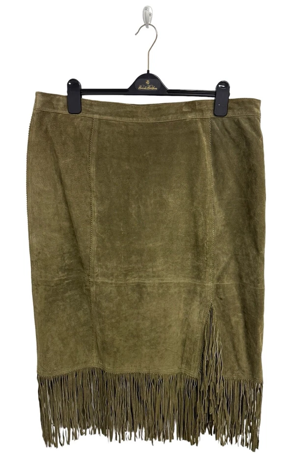 Via Accenti женщин лес зеленый 100% кожи бахрома средней длины юбка размер H6 - Изображение 1 из 4