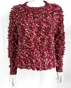 TOPSHOP RED HAND CROCHET KNIT MULTI STITCH PEBBLE BOBBLES POMPOMS JUMPER SWEATER - Picture 1 of 24