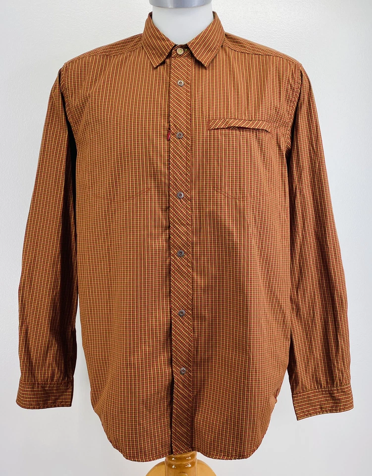 Exofficio Mens Sz XL Vented Hiking Long Sleeve Shirt Brown Plaid Nylon Blend  S1 - Image 1 of 4
