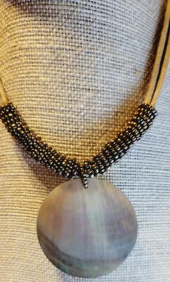 Lia Sophia BEADED ABALONE Shell Pendant  Multi Cord Leather Adjustable 18 in  - Image 1 of 4