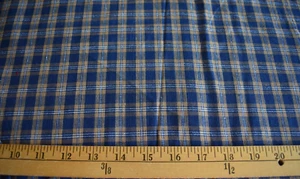 HOMESPUN 1/2" CHECKS NAVY BLUE & TAN 100% COTTON FABRIC 22X42 INCHES - Picture 1 of 2