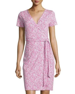 nwt Diane von Furstenberg Julian Short Sleeve Cotton Sea Daisy Pink Wrap Dress 8 - Picture 1 of 8