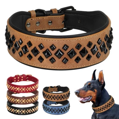 Soft Leather Studded Pet Dog Collar Cool Rivets Adjustable for Medium Large Dogs - Image 1 of 4