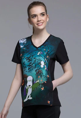 Snoopy Cherokee Scrubs Tooniforms Peanuts V Neck Top TF627 PNUL - Image 1 of 4
