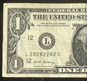 (BINARIO!) Raro numero di serie binario $1 fantasia serie L28282282C 2017 - Foto 1 di 4