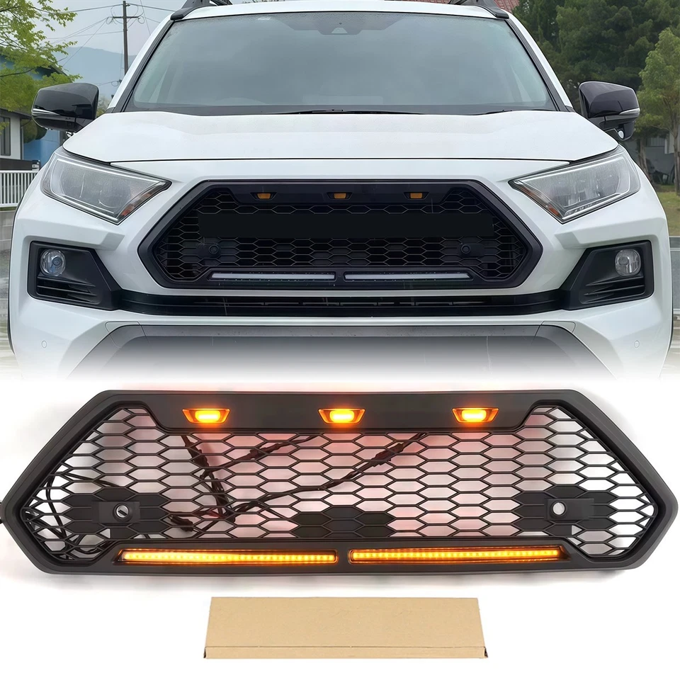 Black Front Grille  Fits For Toyota RAV4 2019-2024 Grille W/Amber Lights - Image 1 of 4