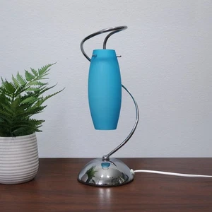 Vintage/Retro Style Blue Frosted Glass/Chrome SPIRAL Dimmable Touch Table Lamp - Picture 1 of 9