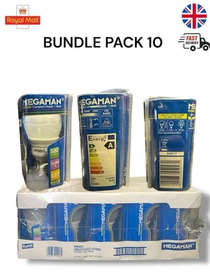 10x 580 (=11W) Megaman Round Golf E27 Warm White Energy Power Saving Light Bulbs - Image 1 of 3