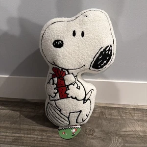 Peanuts Snoopy Winter Weihnachten rote Schleife Geschenkbox Sherpa Deko Kissen 12x17 - Bild 1 von 2