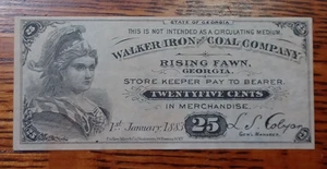 1883 25c Walker Iron and Coal Company - Raising Fawn, GEORGIA Note AU-UNC JRPM - Picture 1 of 3