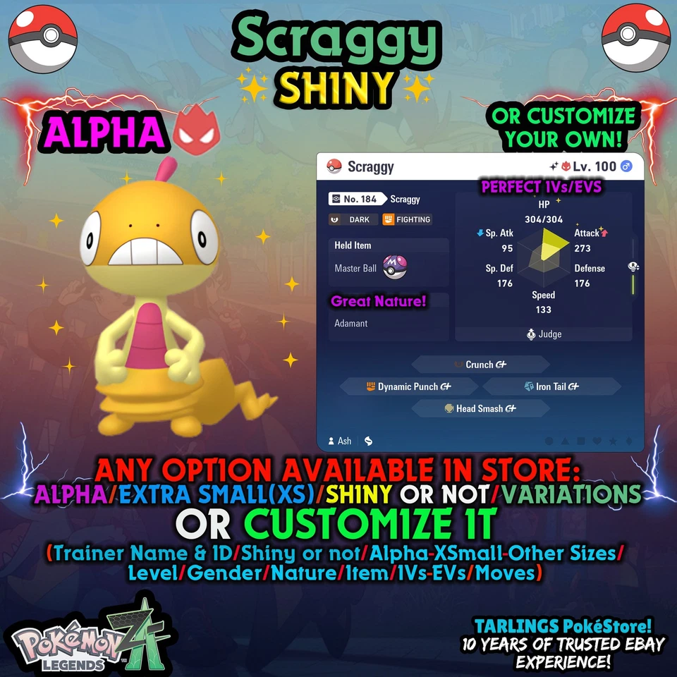 Pokemon Legends ZA 🐉 Scraggy - SHINY/NON/ALPHAS/XS/BUNDLES ✨ OR CUSTOM ✨ - Image 1 of 1