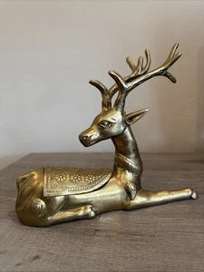 VTG Brass Deer Large Trinket Box Figurine Christmas Reindeer MCM Planter - Picture 1 of 8