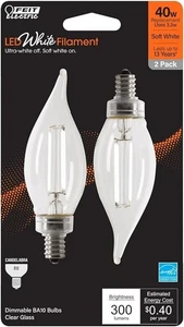 Filament LED Bulb BA10 E12 40W Soft White Clear 2PK - FEIT BPCFC40927WFIL2 - Picture 1 of 3