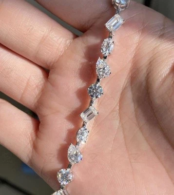 7ct Multi Shape Lab Grown Diamond Fancy Cut Tennis Bracelet 14k White Gold 7.5" - Image 1 of 4