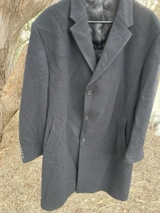 Men’s Jos A Bank Black Wool Blend Calve Length Overcoat Long Coat Size 42L [341] - Picture 1 of 8