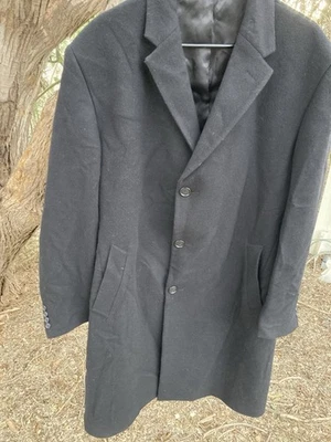Men’s Jos A Bank Black Wool Blend Calve Length Overcoat Long Coat Size 42L [341] - Image 1 of 4