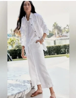 NWT J JILL 100% Linen White Pull On Pants Women"s SZ Petite Small PS Pockets - Image 1 of 4