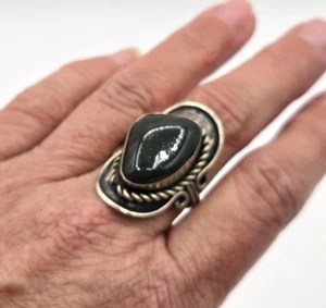 Large Boho Statement Ring Green Stone Silver Sizeable - Picture 1 of 4