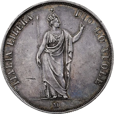 [#874585] Provisional Government of Lombardy, 5 Lire, 1848, Milan, Silver, AU - Image 1 of 2