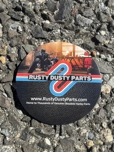 Rusty Dusty Parts Harley Motorcycle Supply 3"x3" Round Circular Shop Sticker - Picture 1 of 2