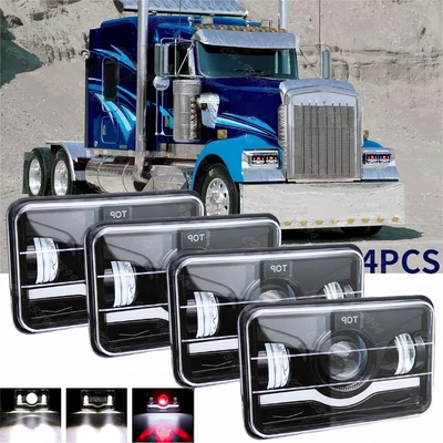 4pcs 4x6" Inch LED Headlights Hi/Lo Light for Kenworth T800 T400 T600A W900 - Image 1 of 4