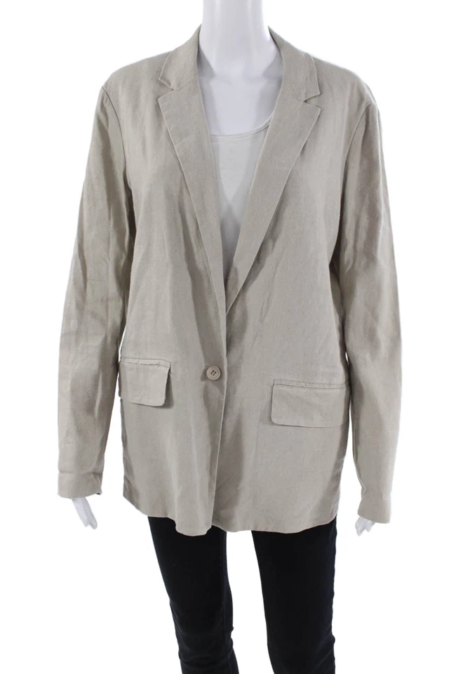 Blazer feminino Pure DKNY de linho bege tamanho M - Imagem 1 de 4