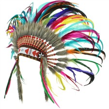 Copricapo Indiano Capo Piume Cofano Nativi Americani Gringo Arcobaleno