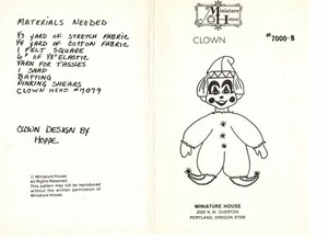 Patrón de costura de payaso #7000-8 por Miniature House Nuevo de Lote Antiguo - Imagen 1 de 2