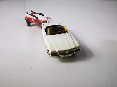 Miniature Rare Majorette Mercedes 350SL + Bateau Course + Remorque Échelle 1:60 - Photo 1/4