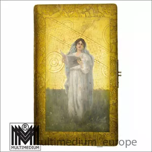 Álbum de fotos antiguo Art Nouveau pintura al óleo sobre cuero estampado dorado - Imagen 1 de 11