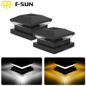 T-SUN 2pack Solar LED Post Cap Lights Garden Park Column Pillar Headlight Decor - Picture 1 of 9