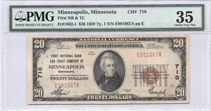 First NB & TC Minneapolis, MN $20.00 1929 PMG 35 Charter 710 - Picture 1 of 2
