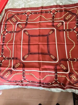 Beautiful 100 % Silk Vintage Cartier Scarf Burgundy Color. - Image 1 of 4