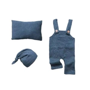 1 Set Baby Photography Outfit Including Buttoned Jumpsuits Pillow & Knotted Hat - Zdjęcie 1 z 8