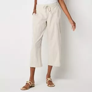 Hose XXL XXLP weites Bein Cropped Leinenmischung Pull On Relaxed Fit Mid Rise hellbraun Neu mit Etikett - Bild 1 von 6
