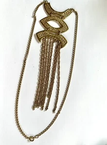 Vintage Modernist Etruscan Statement Big Eye 70er Jahre Halskette goldfarben lang schick - Bild 1 von 8