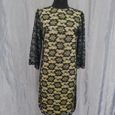 Vestido Vaina De Colección Años 60 Negro Encaje Ilusión Mangas Largas Transparentes Belleza Cóctel S/M Foto 1 de 4