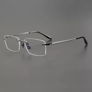 Randlose Brille Reintitan Brillengestell Herrenbrille Grau Business Eyewear - Bild 1 von 13