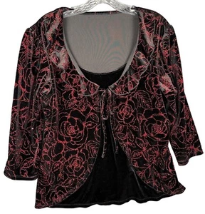 Y2K Black Red Velvet Top SMALL Fairy Grunge Whimsigoth Witchy Vamp Ruffle - Picture 1 of 9