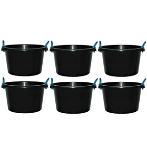 (Set of 6) 45L Bucket With Rope Handles Multipurpose Builder Storage Trug Black - Picture 1 of 11