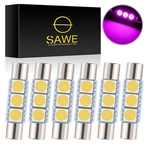 6 x SAWE Pink LED Sun Visor Vanity Mirror Lights Bulbs T6 6612F 6614F 6641 28mm - Picture 1 of 5