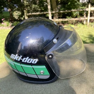 Vintage Skidoo Sno Rider Snowmobile Helmet Black W/ Green Stripes Visor Small - Picture 1 of 8
