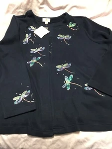 Quacker Factory Navy Jacket Women’s Embellished Dragonfly Print Layer Look 2X - Picture 1 of 12