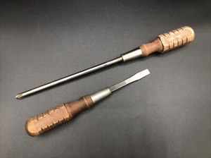 MAC Tools Vintage Screwdrivers #4 Super Phillips & 3/8" Flat Head Wood Handle - Picture 1 of 11