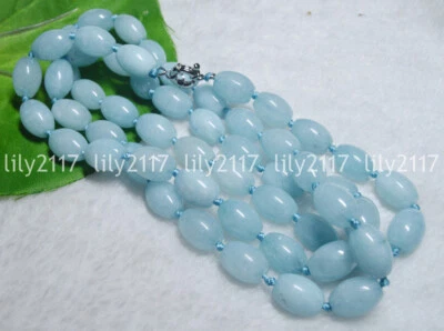 Collar de cuentas de piedras preciosas de arroz aguamarina azul natural genuino 16-48 pulgadas 10x14 mm Foto 1 de 4