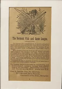 1900 Vermont Fish And Game League Framed Print Ad Hunting Fishing - Picture 1 of 2