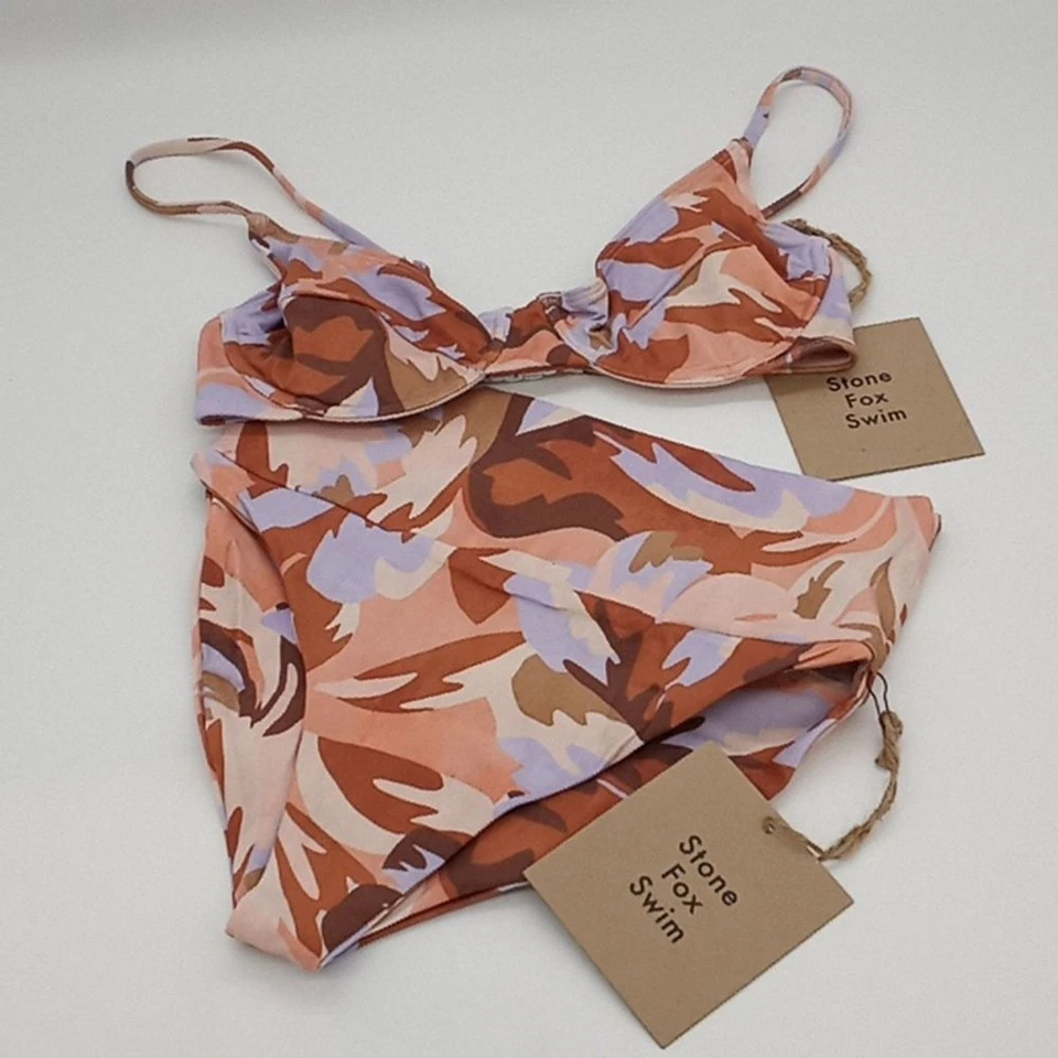 Conjunto de bikini de natación Stone Fox para mujer XS caracola top taj tiro alto parte inferior pastel pétalo Foto 1 de 4